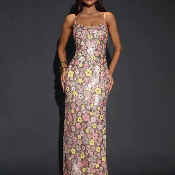 Multicolor Floral Women's Embroidered Elegant Long Dress - Picture 5 of 6